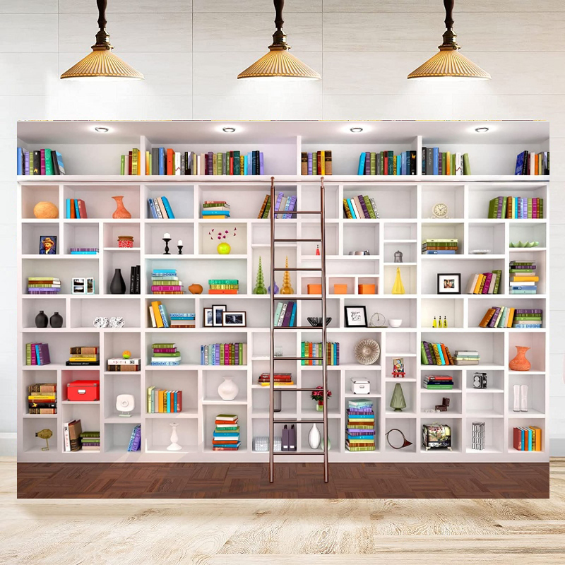Home Office Zoom Background Free - Latar Belakang Fotografi Rak Buku Putih