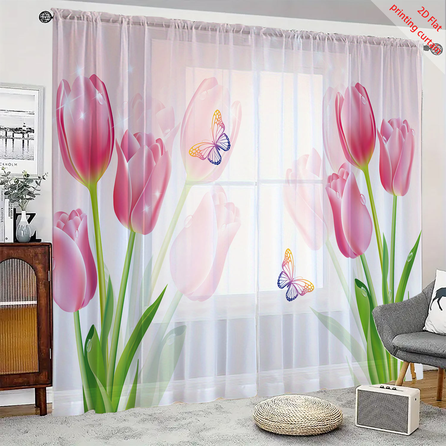 Tirai kasa transparan motif tu - Home Office Windows ulasan dan harga